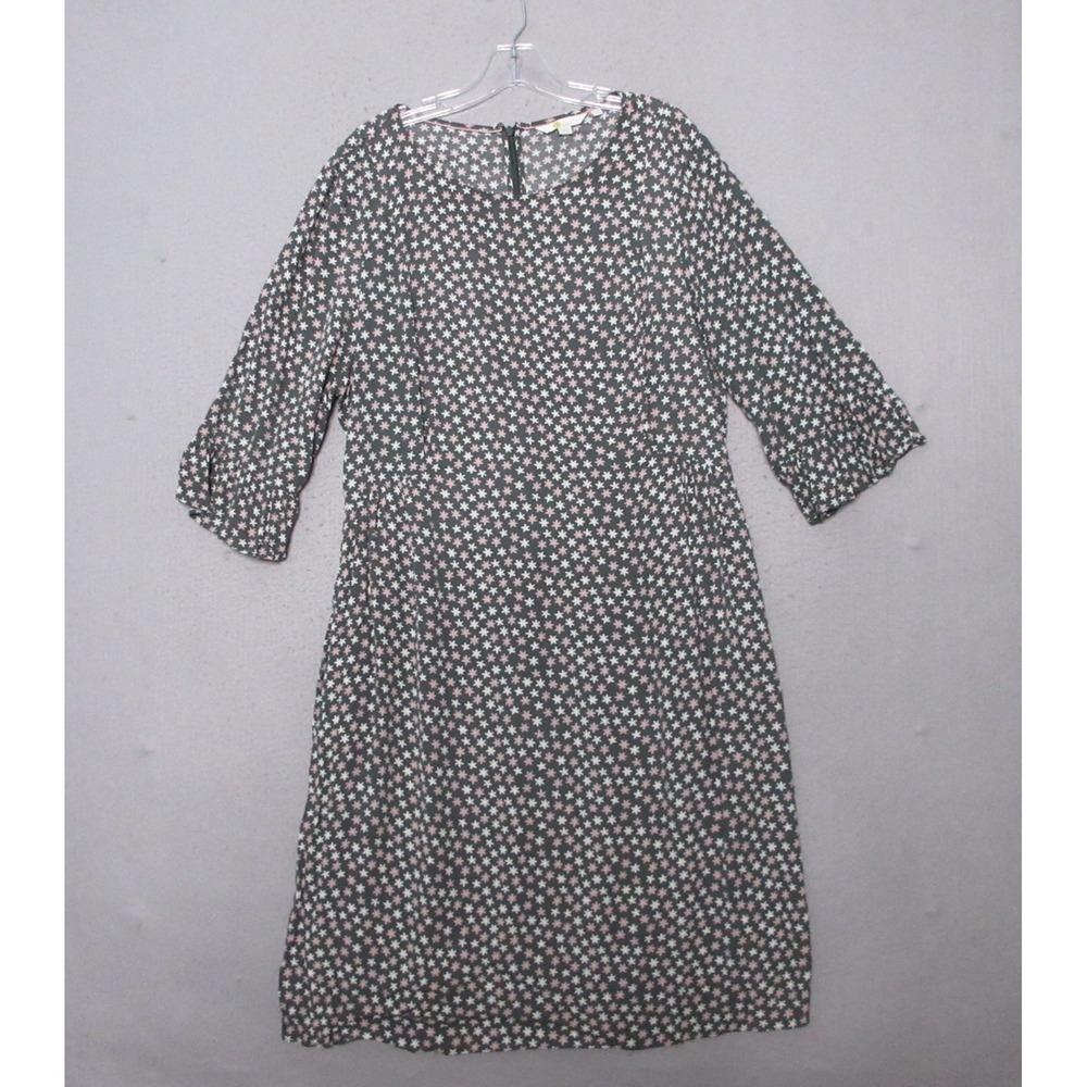 Boden Dress Plus 16 Long Ditsy Floral Hyacinth Sheath Green Ruffle Pocket Career